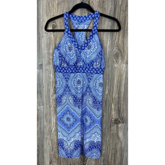 ZX Outdoor Lifestyle Dress Size S Athletic Dress V Neck Racerback Blue Paisley - Picture 1 of 14
